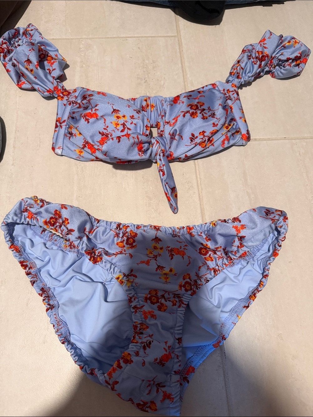 Urban Outfitters Light Blue Floral Bandeau Bikini
